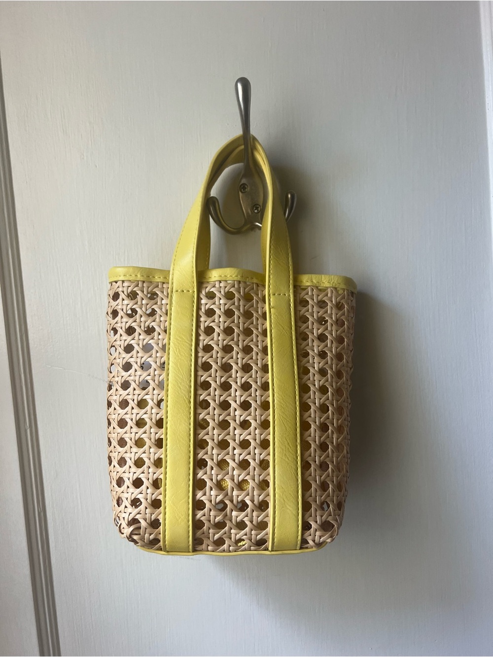 Yellow Trim Woven Tote Bag - Women
